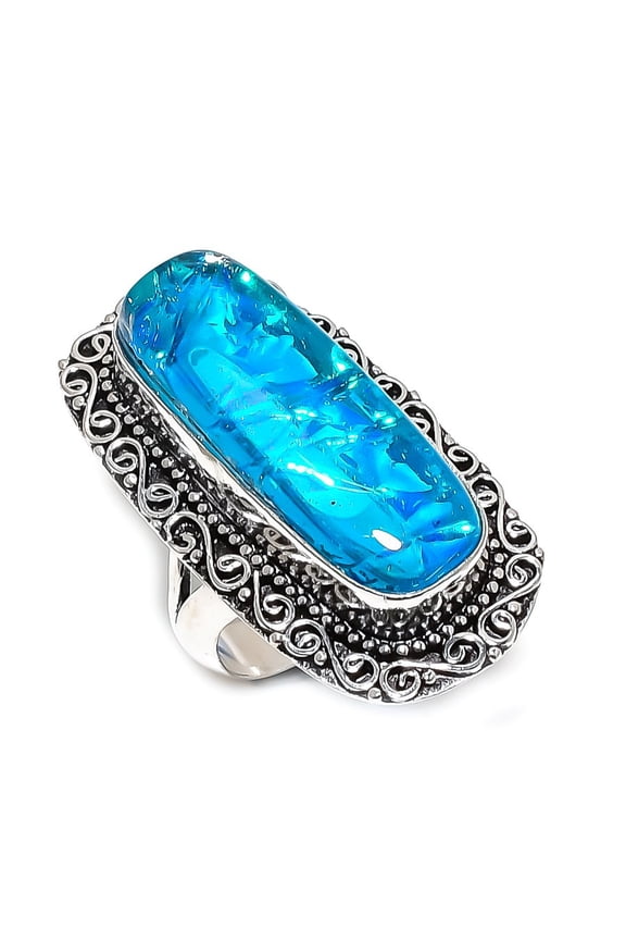 Natural Blue Triplet Opal Gemstone 925 Sterling Silver Jewelry Ring Size 9