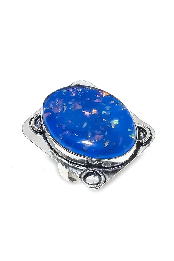 Natural Blue Triplet Opal Gemstone 925 Sterling Silver Jewelry Ring Size 9
