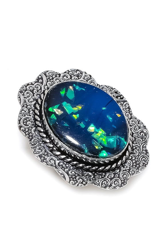 Natural Blue Triplet Opal Gemstone 925 Sterling Silver Jewelry Ring Size 9