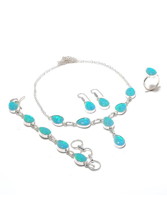 Natural Blue Triplet Opal Gemstone 925 Sterling Silver Jewelry Set