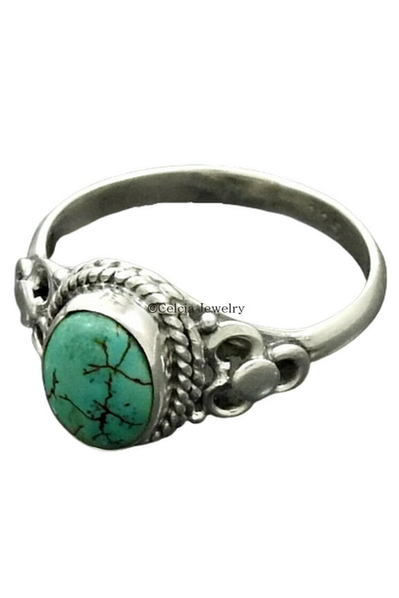 Natural Blue Turquoise Gemstone Ring, Genuine 925 Sterling Silver, Luxury Gifts For Women, Perfect Ring, Metaphysical Gifts Ring, Western Twisted Design Ring, Victorian Ring (Blue Turquoise, 7)