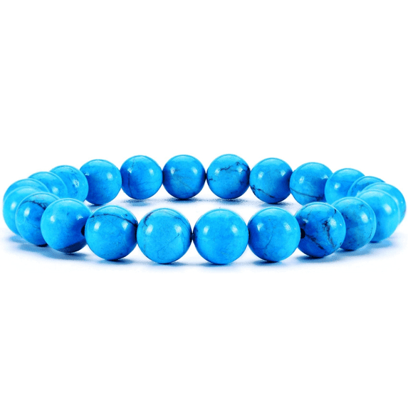 Natural Blue Turquoise Howlite 8mm Round Shape Smooth Cut Beads Stretchable Bracelet for Men & Women.