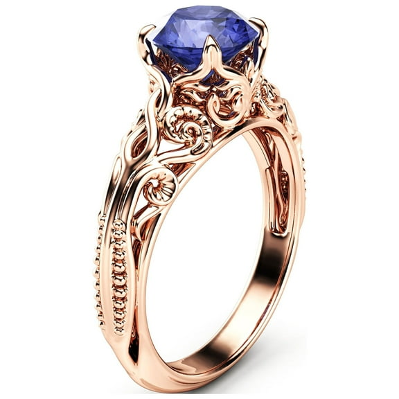 Natural Bluish Violet Tanzanite Engagement Ring In 14k Rose Gold