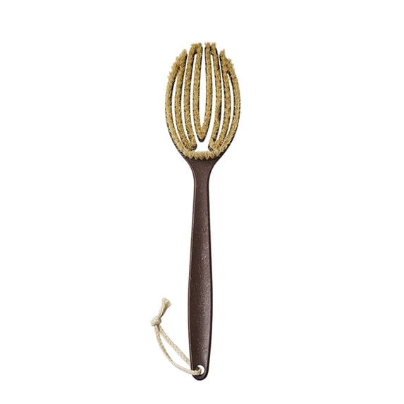Natural Boar Bristle Bath Brush with Wooden Long Handle, Gentle Cleansing Exfoliating Shower Body Brush for Back Skin Care, Comfort Grip Scrubber for Daily Bathroom Use