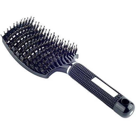Natural Boar Bristle Hair Brush - Curved Vented Detangling Blow Dry Brush for Women Long, Thick, Thin, Curly Hair
