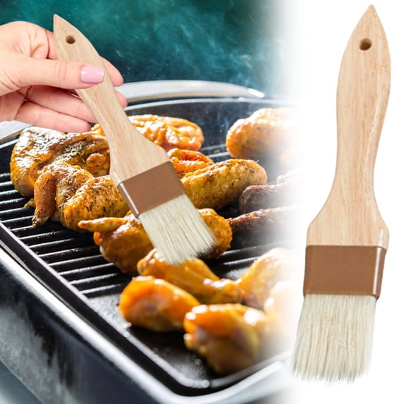 Natural Boar Bristle Pastry Brush Wooden Handle Basting Brush for Cooking BBQ Baking Oil Butter Sauce Marinade Food Brush Heat Resistant Grill Tool 21×3.7×1cm 1 Pack Kitchen Essential