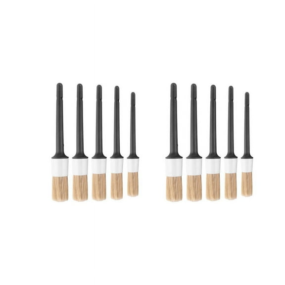 Natural Boar Hair Detail Brush (Set of 10),Premium Detail Brushes for Engines, Wheels, Interior, Leather, Trim, Emblems,10 * detail brushes,Gray & black