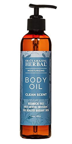Natural Body Oil with Pump, Herbal Moisturizing Oil with Eucalyptus Lemongrass & Mint, Clean Scent, Ora's Amazing Herbal, 7.5 oz