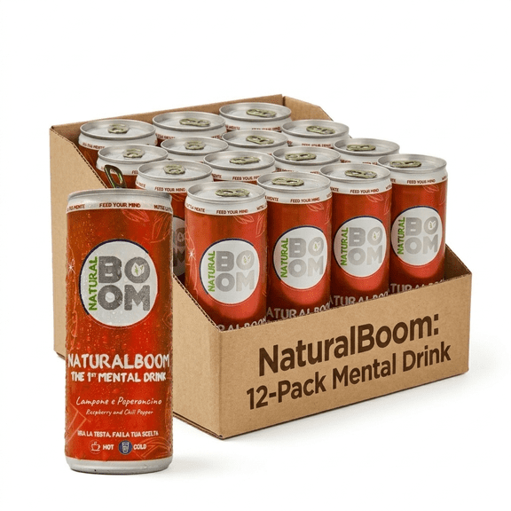 Natural Boom Raspberry & Chili Pepper 12 pack 250ML Nootropic Drink, 12 x 250ml - Low Calorie, Sugar-Free, Hot or Cold Functional Beverage with Vitamin B5, Maca & Agave