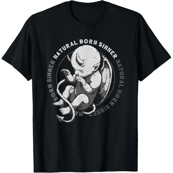 Natural Born Sinner Devil Baby Grunge Goth Gothic Aesthetic Style Tee,for men and women up to 5XL