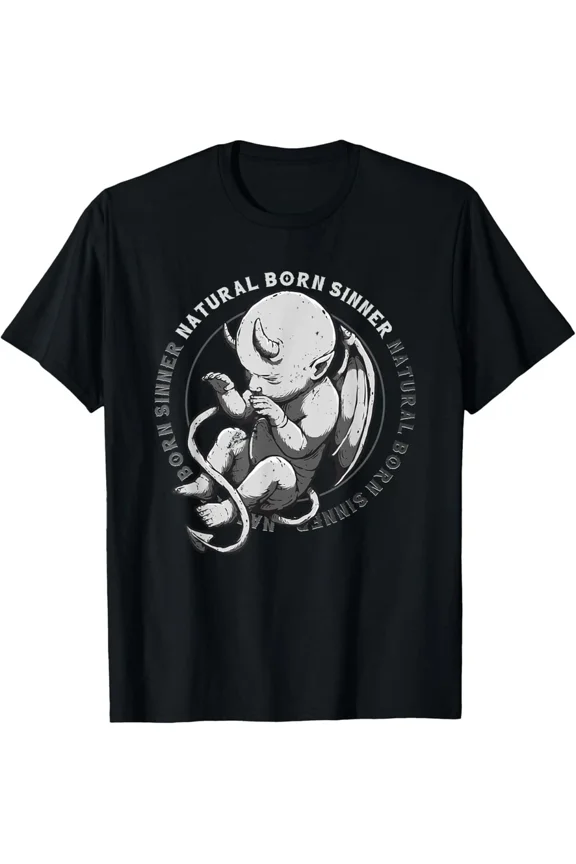 Natural Born Sinner Devil Baby Grunge Goth Gothic Aesthetic Style Tee,for men and women up to 5XL