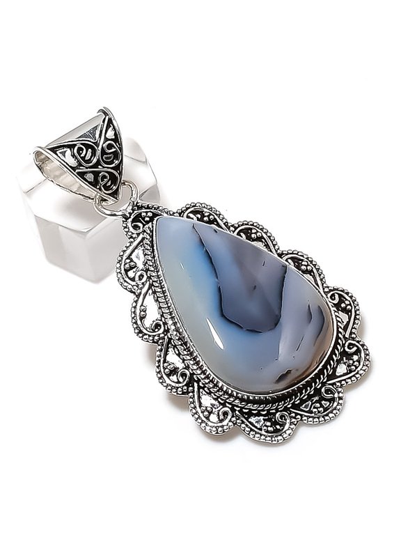 Natural Botswana Agate Gemstone 925 Sterling Silver Jewelry Pendant 2.36"