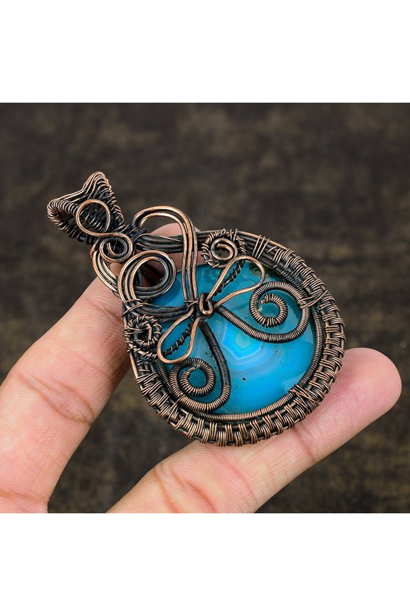 Natural Botswana Agate Gemstone Handmade Copper Wire Wrap Pendant 2.99