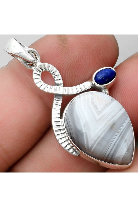Natural Botswana Agate & Lapis 925 Sterling Silver Pendant Jewelry P-1111 SDP104178