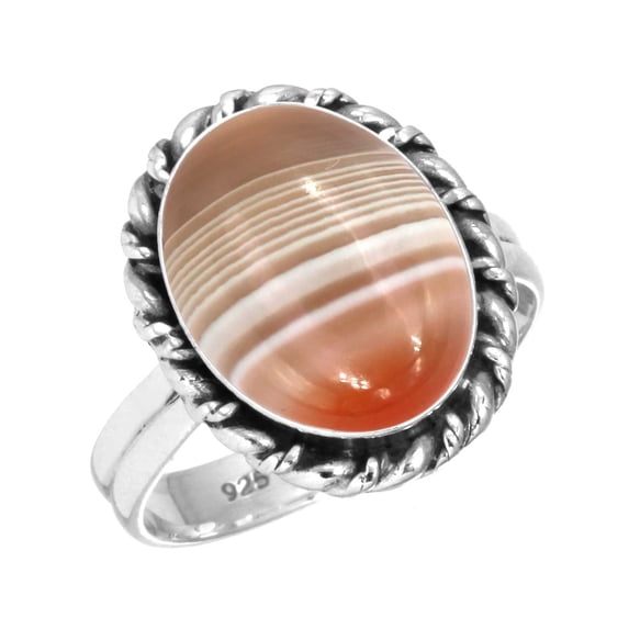Natural Botswana Agate Ring 925 Sterling Silver Handmade Jewelry