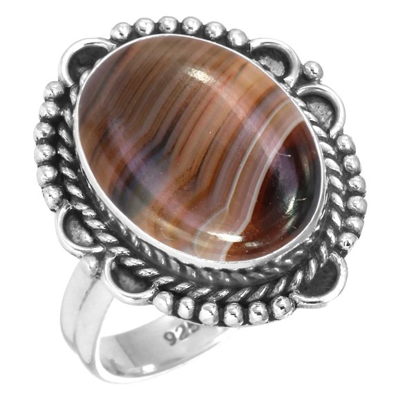 Natural Botswana Agate Ring 925 Sterling Silver Handmade Jewelry
