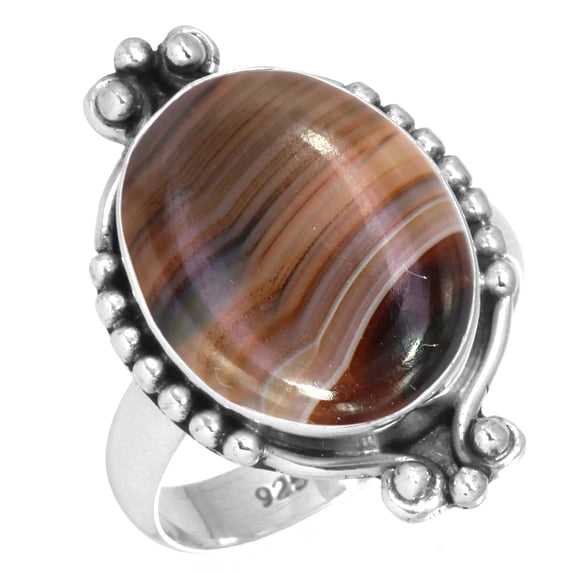 Natural Botswana Agate Women Jewelry 925 Sterling Silver Ring