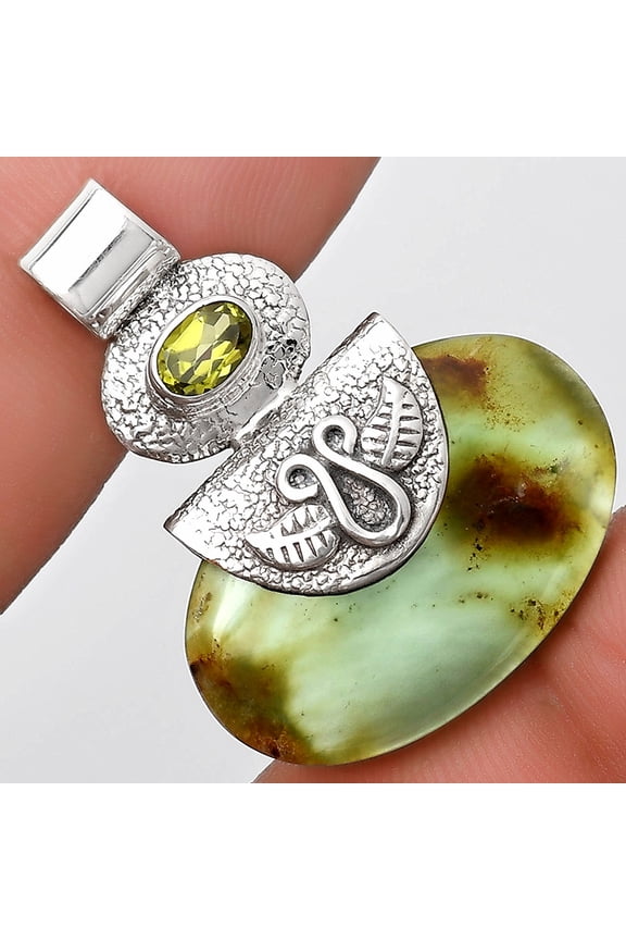 Natural Boulder Chrysoprase & Peridot 925 Sterling Silver Pendant Jewelry P-1545 SDP126061
