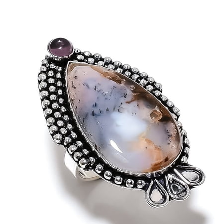 Natural Boulder Opal, Amethyst Gemstone 925 Sterling Silver Ring Size 9