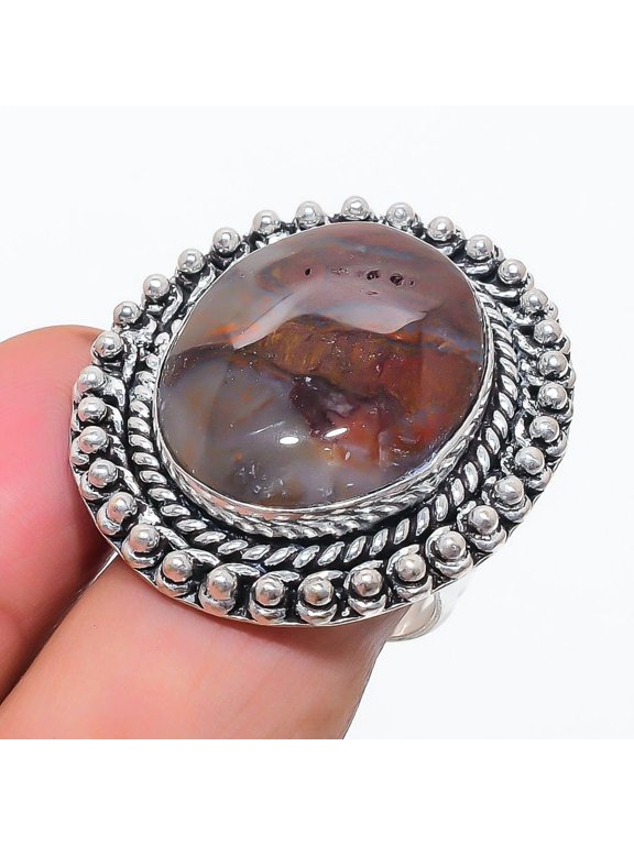 Natural Boulder Opal Gemstone 925 Sterling Silver Jewelry Ring Size 8
