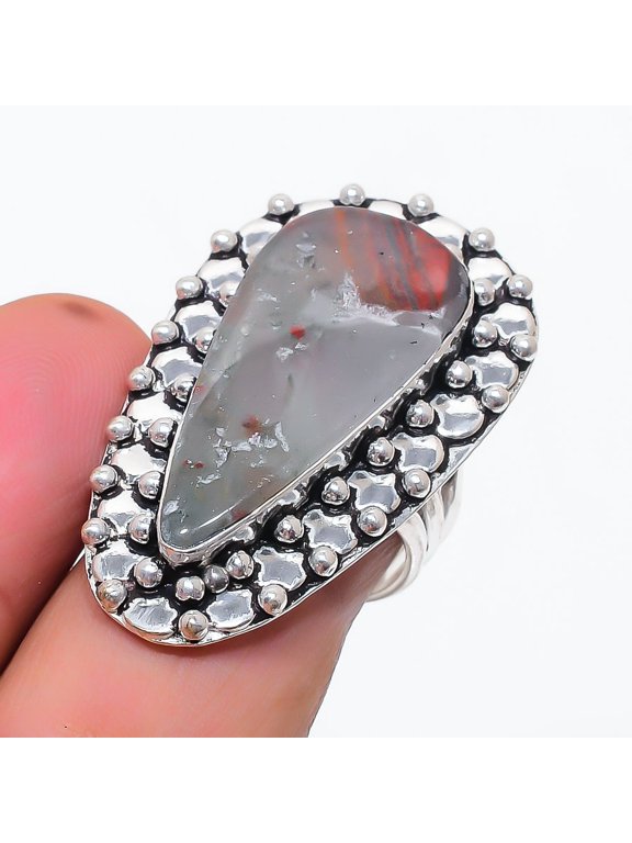Natural Boulder Opal Gemstone 925 Sterling Silver Jewelry Ring Size 8