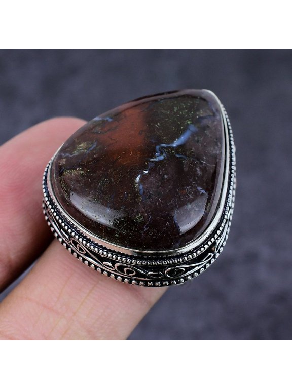 Natural Boulder Opal Gemstone Handmade 925 Sterling Silver Jewelry Ring S.8