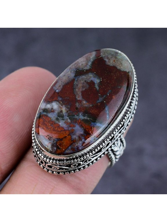 Natural Boulder Opal Gemstone Handmade 925 Sterling Silver Jewelry Ring S.8