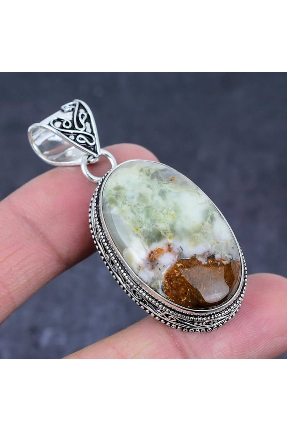 Natural Boulder Opal Gemstone Handmade 925 Sterling Silver Pendant 2.13"