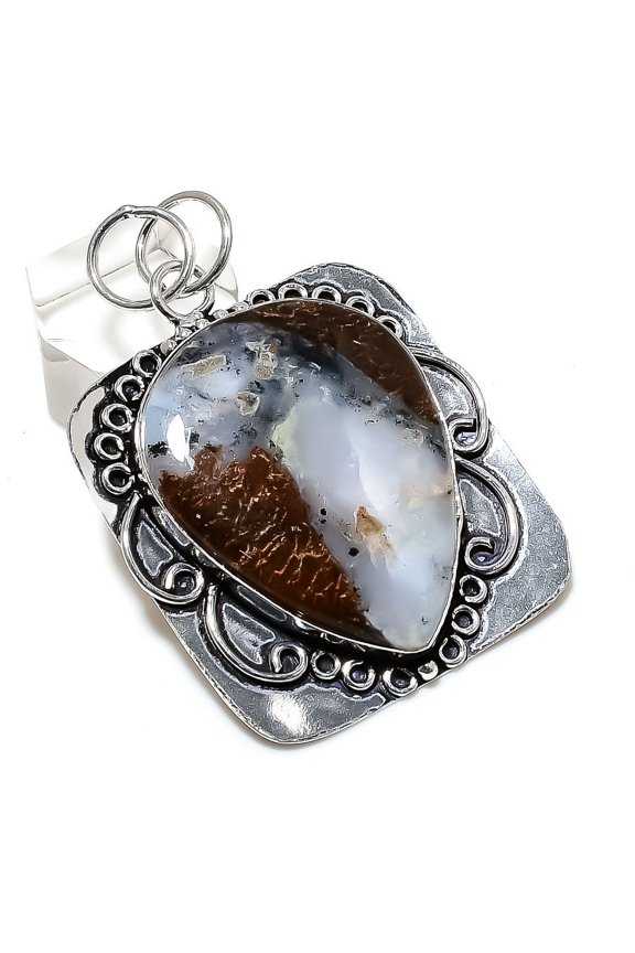 Natural Boulder Opal Gemstone Handmade 925 Sterling Silver Pendant 2.25"