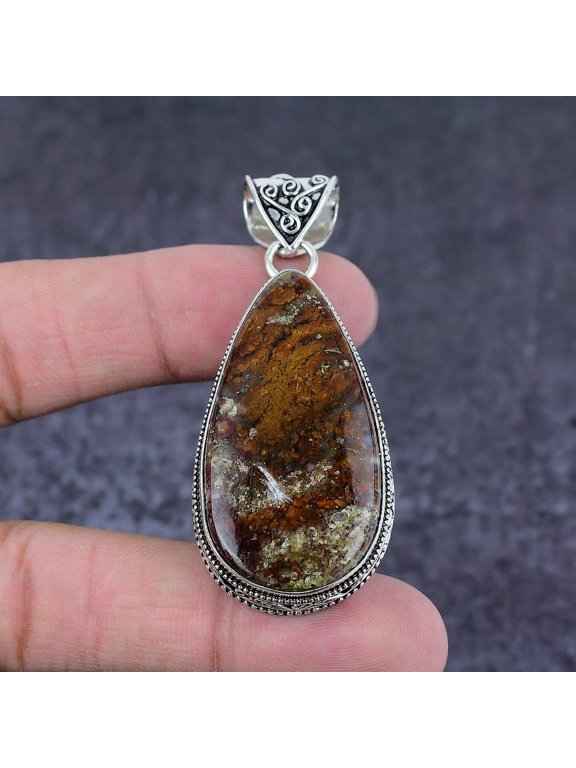 Natural Boulder Opal Gemstone Handmade 925 Sterling Silver Pendant 2.44"
