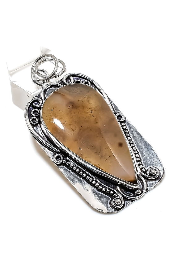 Natural Boulder Opal Gemstone Handmade 925 Sterling Silver Pendant 2.68"