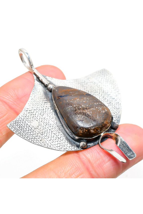 Natural Boulder Opal Gemstone Handmade 925 Sterling Silver Pendant 2.68"