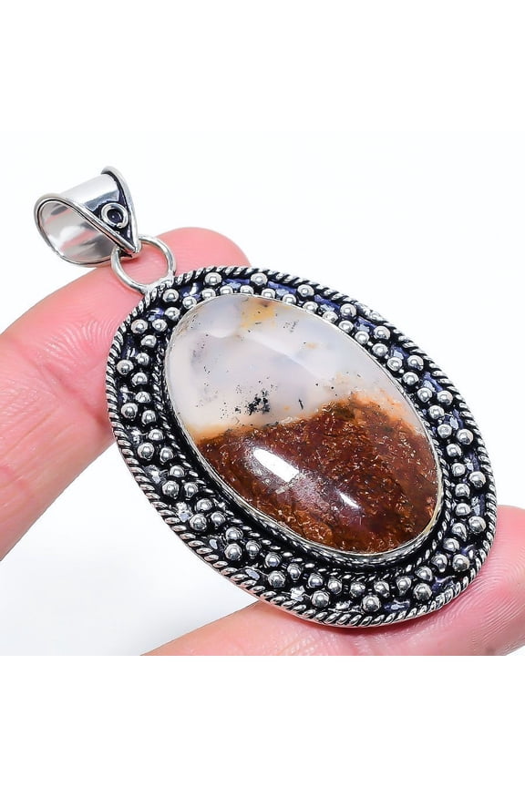 Natural Boulder Opal Gemstone Handmade 925 Sterling Silver Pendant 2.72"