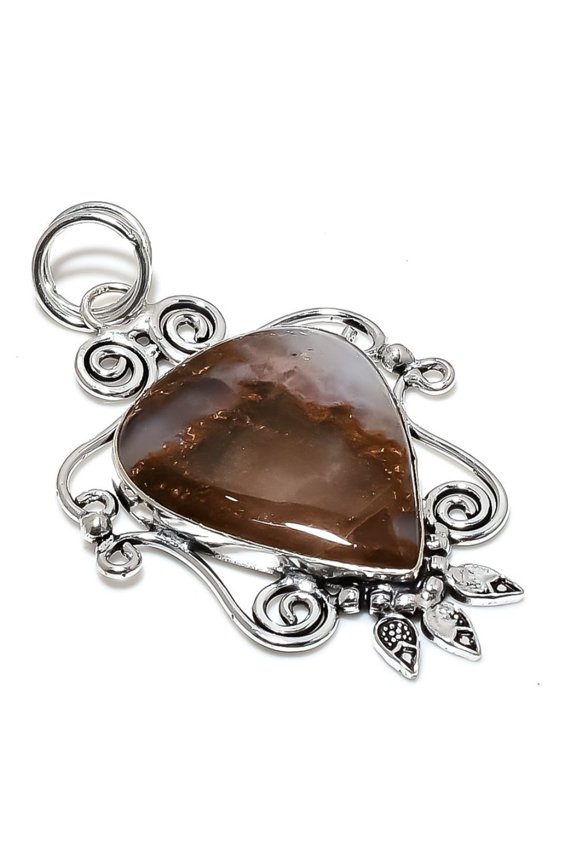 Natural Boulder Opal Gemstone Handmade 925 Sterling Silver Pendant 2.88"