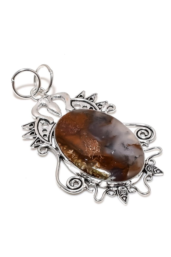 Natural Boulder Opal Gemstone Handmade 925 Sterling Silver Pendant 3.19"