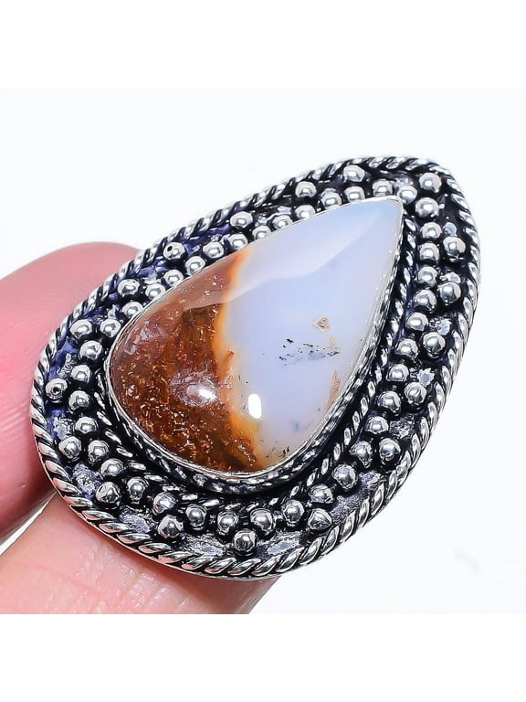 Natural Boulder Opal Gemstone Handmade 925 Sterling Silver Ring Size 7.5