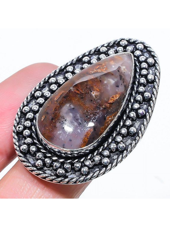 Natural Boulder Opal Gemstone Handmade 925 Sterling Silver Ring Size 8
