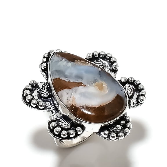 Natural Boulder Opal Gemstone Handmade 925 Sterling Silver Ring Size 8