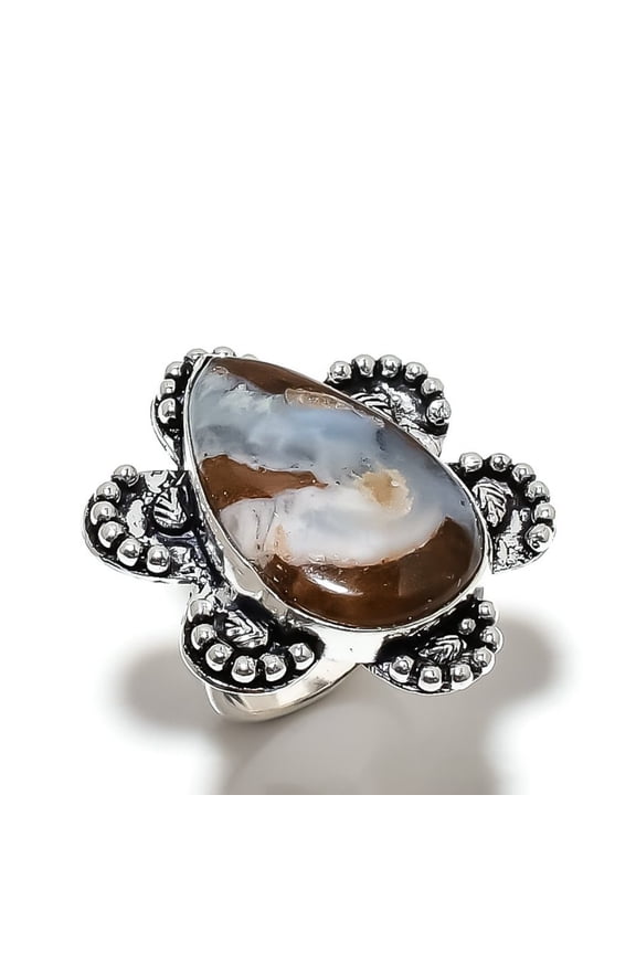 Natural Boulder Opal Gemstone Handmade 925 Sterling Silver Ring Size 9