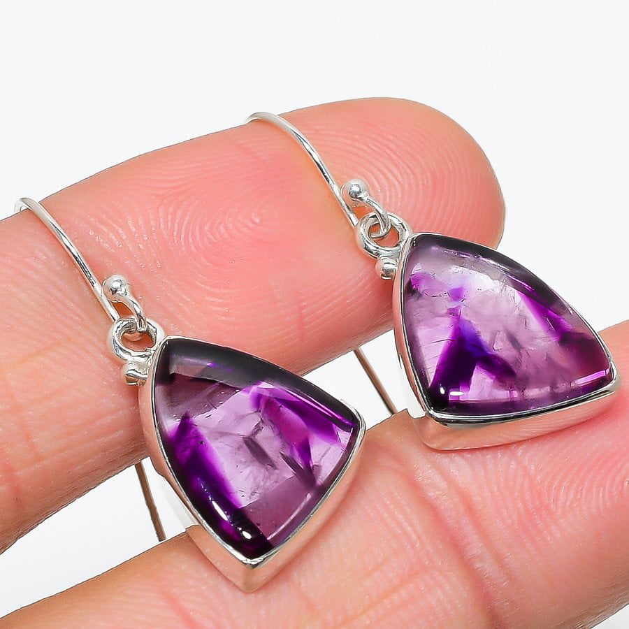 DIVINESILVERUSAINC Natural Brazilian Amethyst Gemstone 925 Solid Sterling Silver Earring 1.50"