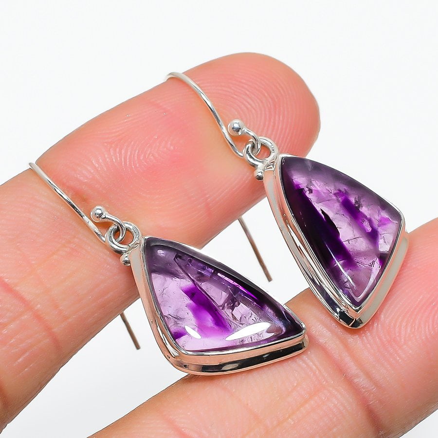 DIVINESILVERUSAINC Natural Brazilian Amethyst Gemstone 925 Solid Sterling Silver Earring 1.75"
