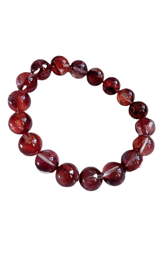 Natural Brazilian Hematoid Fire Quartz 10mm Round Shape Smooth Cut Beads Stretchable Bracelet For Men & Women. Unisex Bracelet