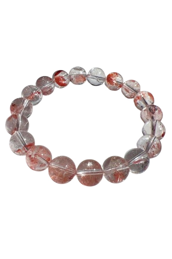 Natural Brazilian Hematoid Fire Quartz 10mm Round Shape Smooth Cut Beads Stretchable Bracelet For Men & Women. Unisex Bracelet