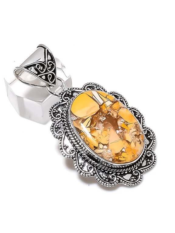 Natural Brecciated Mookaite 925 Sterling Silver Jewelry Pendant 2.17"