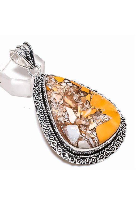 Natural Brecciated Mookaite 925 Sterling Silver Jewelry Pendant 2.72"