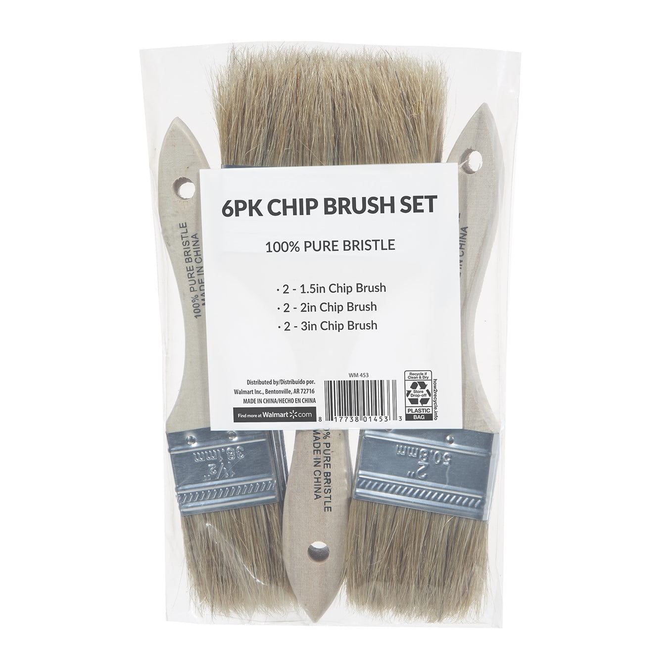 Natural Bristle Flat Chip 6-Piece Household Paint Brush Set for Paint & Craft Projects