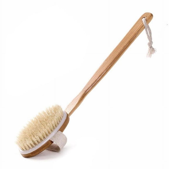 Natural Bristle Shower Brush for Dry and Wet Use: Deep Clean Skin, Promote Circulation with Long Handle for Easy Reach