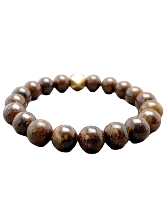 Natural Bronzite 12mm Round Shape Smooth Cut Beads Stretchable Bracelet for Men & Women.
