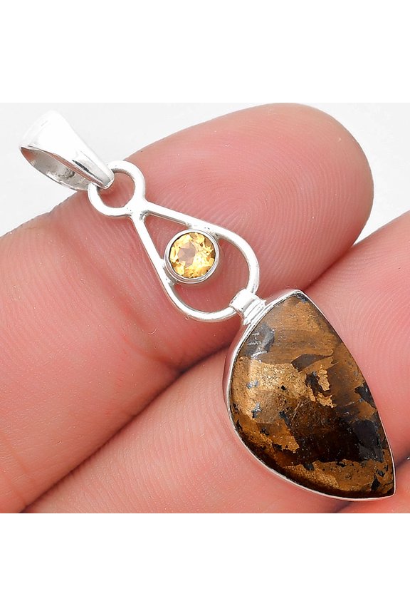 Natural Bronzite & Citrine 925 Sterling Silver Pendant Jewelry P-1589 SDP129353
