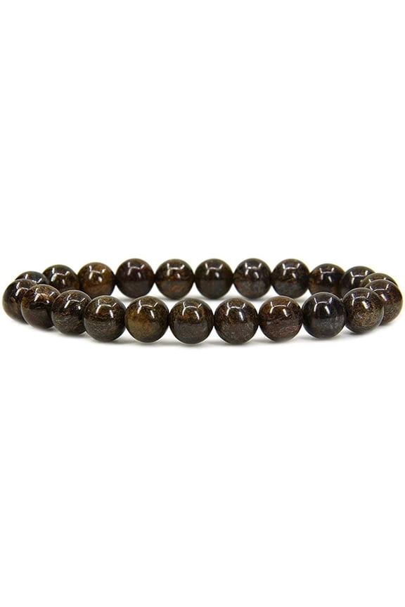 Natural Bronzite Gemstone 8mm Round Beads Stretch Bracelet 7" Unisex